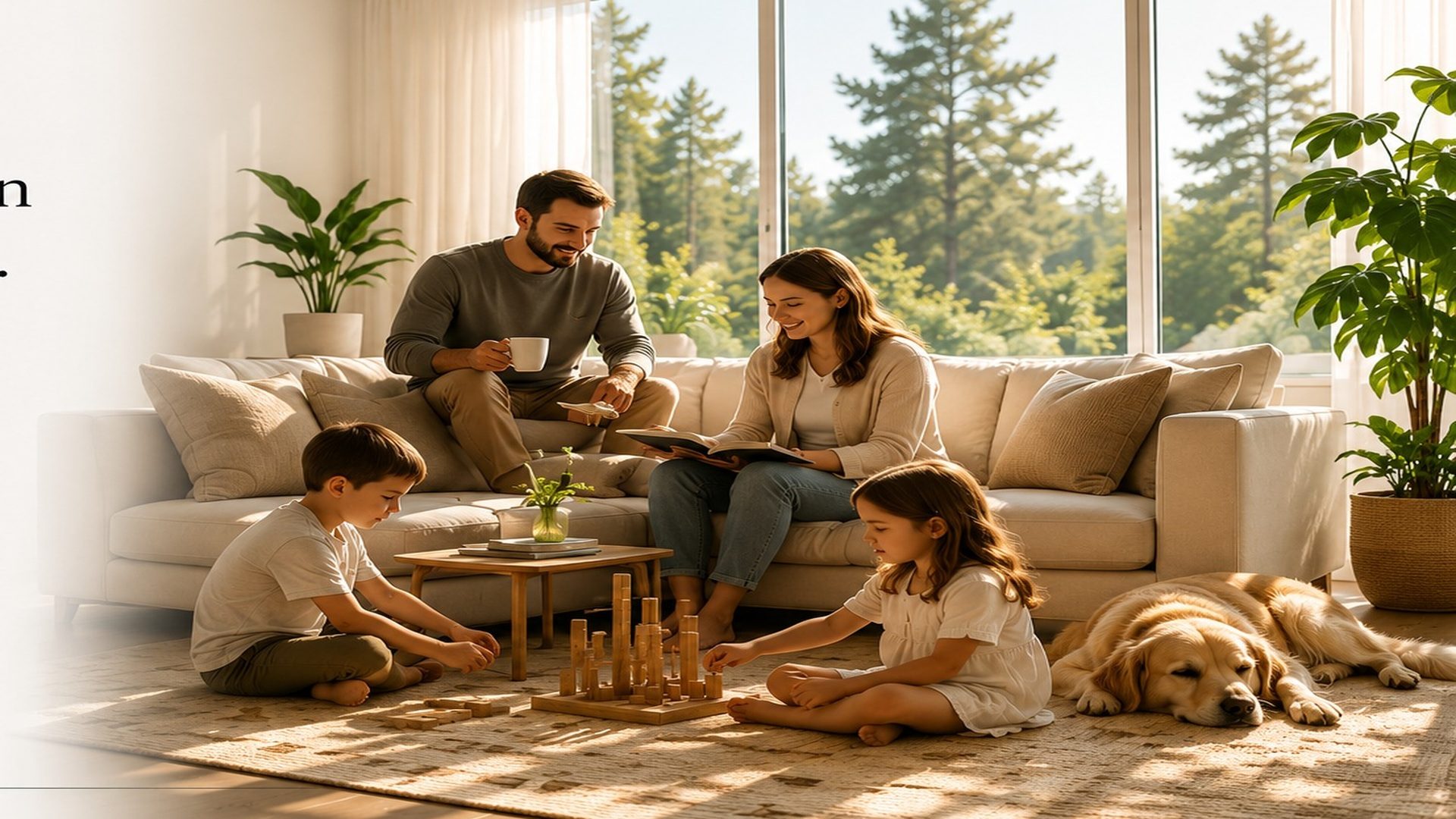 Family spending time together in a bright, comfortable home